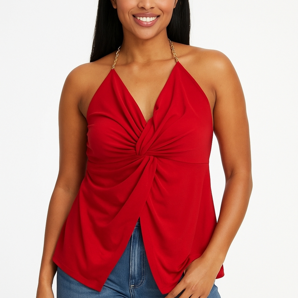 VENUS Striking Red Top With Chain Straps